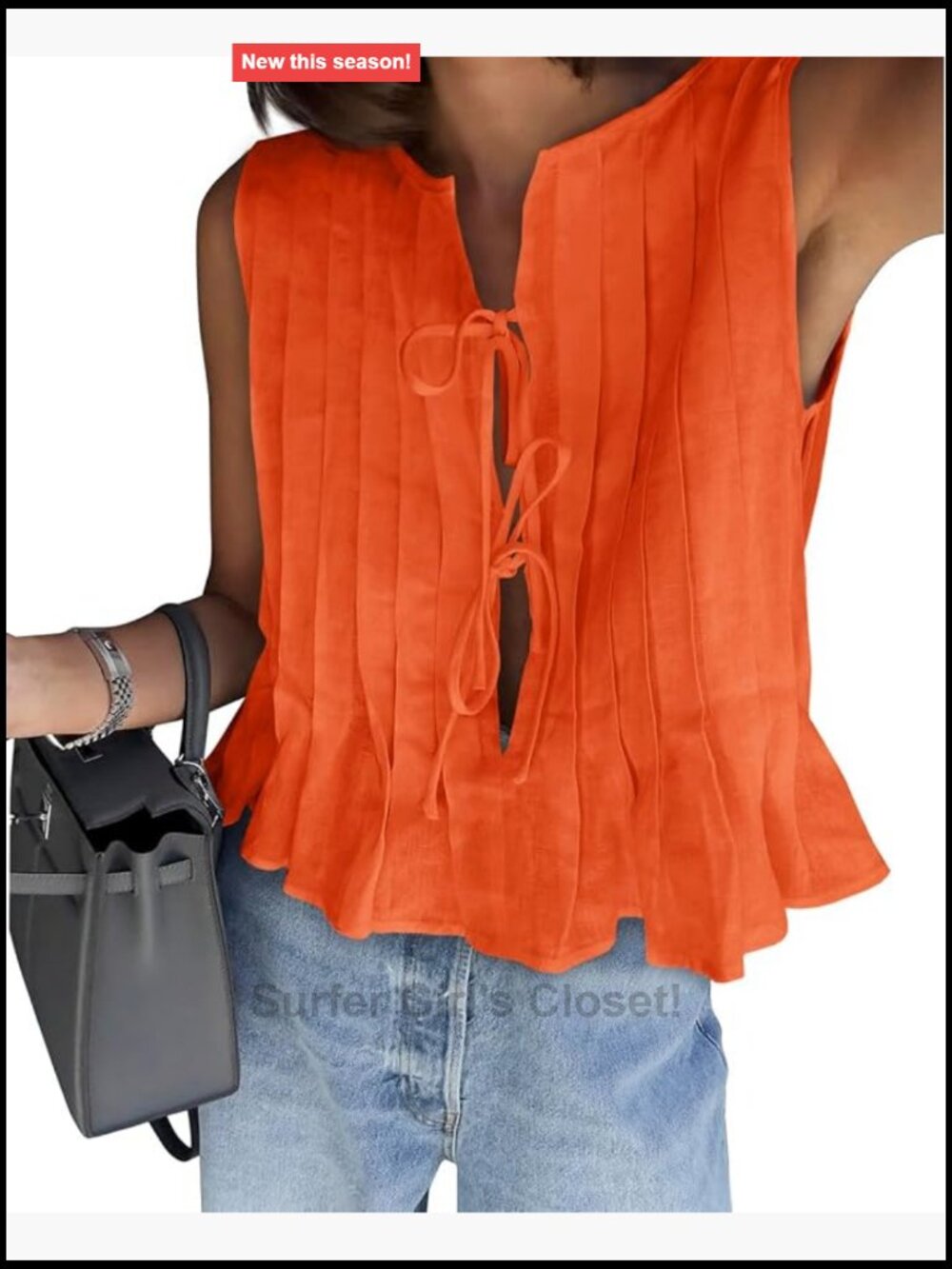 Bow Front Tie Tank Top Pleated Sleeveless Babydoll Peplum Ruffle Hem Summer Top